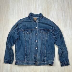 American Eagle Blue Denim Jean Trucker Medium Wash Button Front Jacket Medium